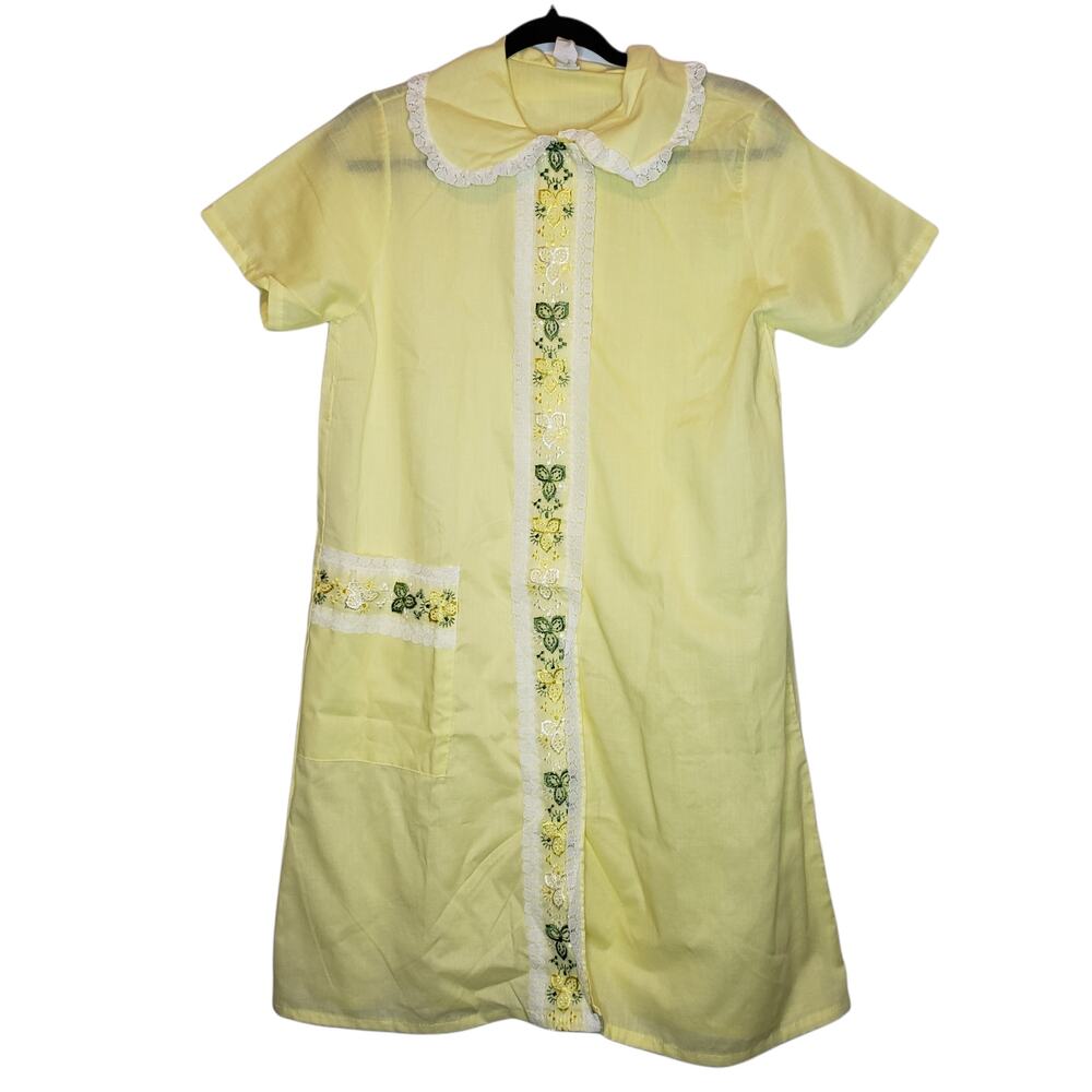 VTG Yellow Lace floral embroidered Cottagecore nightgown overcoat dress sz 12